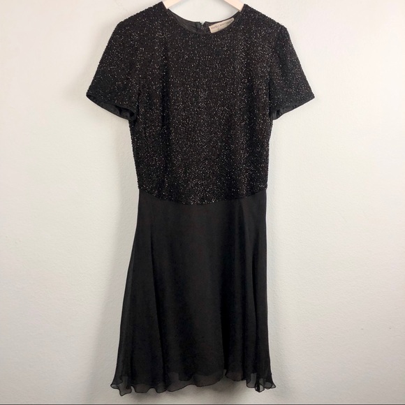 Vintage Dresses & Skirts - Vintage Adrianna Papell black beaded silk dress